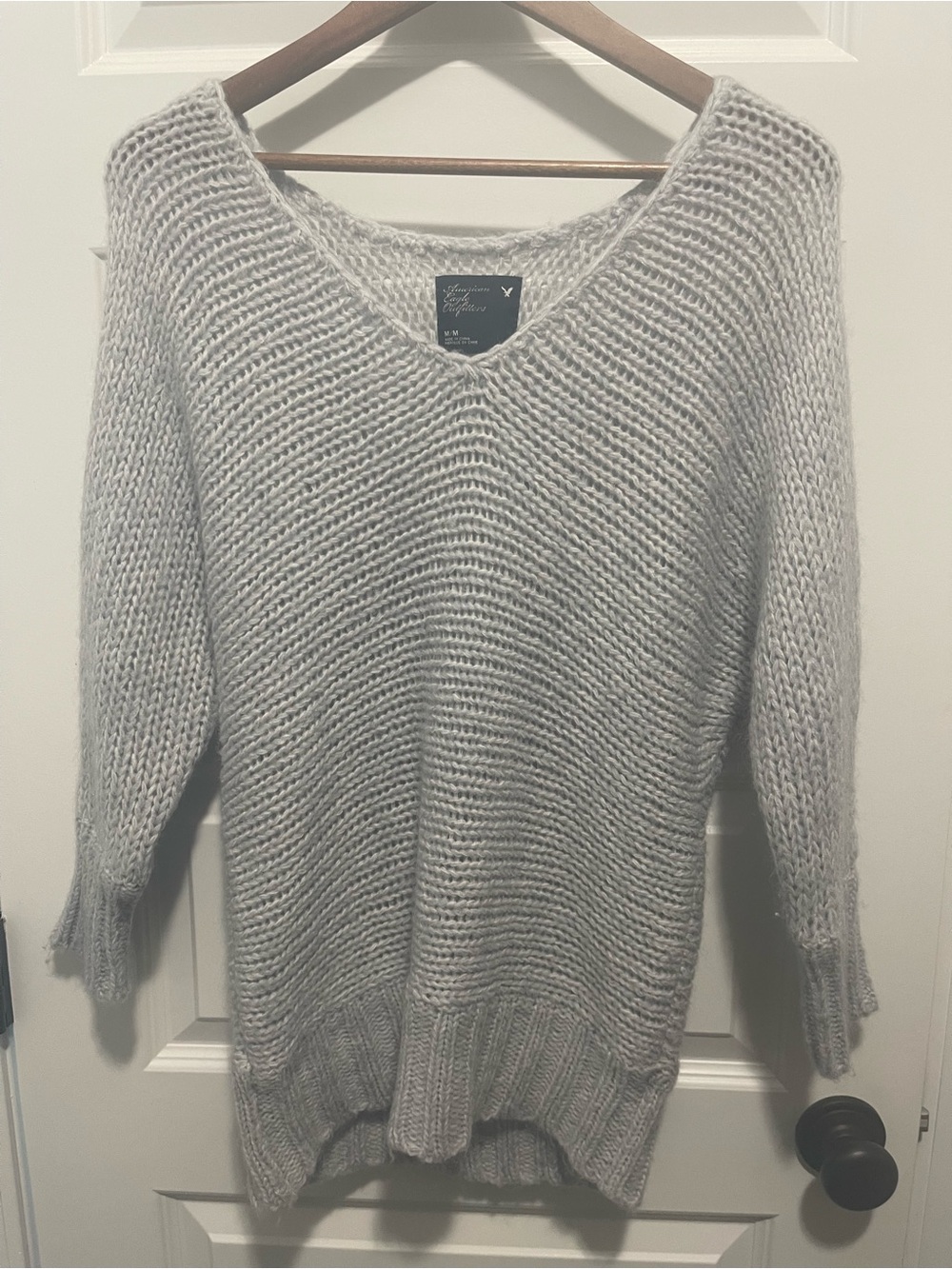 Sweater American Eagle Chunky Open Knit Oversized Gray Wool Blend M